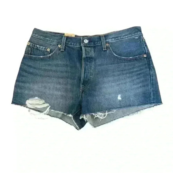 NWT LEVI'S Button Fly 501 Shorts High Rise Distressed Straight Leg 31 - Picture 4 of 9